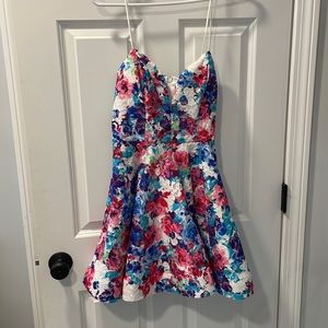 Bright floral lace mini dress